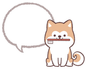 秋田犬と歯ブラシと線画フキダシ