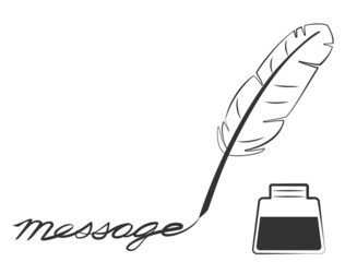 羽根ペンとインクのイラストのメッセージカード
