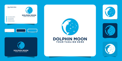 dolphin jumping moon logo design and business card