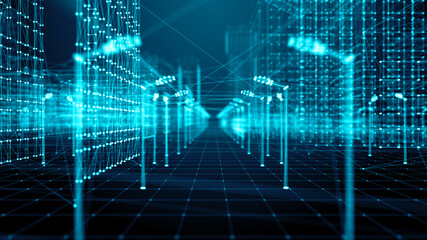 Smart city of the future connected information technology hologram digital cityscape - Conceptual Illustration Rendering