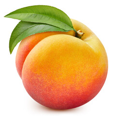 Peach and leaves, isolated on white background. Full depth of field. Peach With clipping path