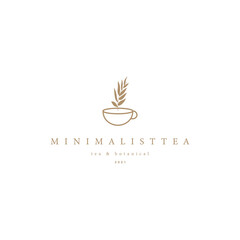 Minimalist tea botanical logo design premium vector