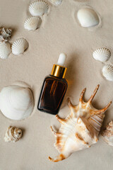 Essence for the health of facial skin. Mockup for your product. The collagen hydrating serum lies...