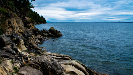 The rocky shoreline of Larrabee State Park, near Bellingham, Washington