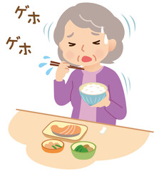 誤嚥　食事中にむせる高齢者