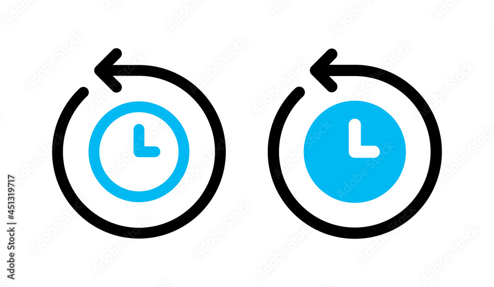 Poster clock with arrow around symbol. back in time icon vector illustration