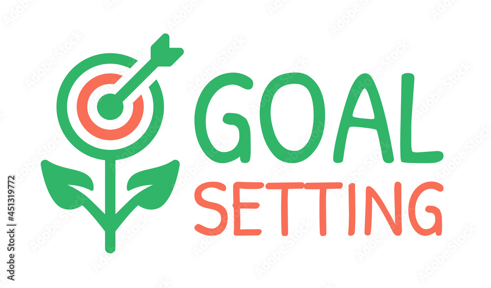 Poster goal setting vector illustration. plant with target point icon.