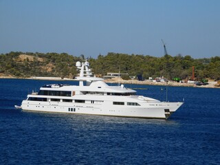 Obraz na płótnie Canvas A luxury yacht off the coast of Vouliagmeni in Attica, Greece