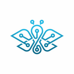 circuit board butterfly logo, butterfly tech logo design with line circuit concept,	