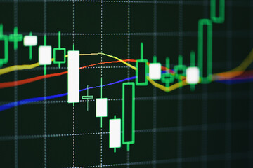 Forex graph business or Stock graph chart market exchange ,Technical price candlestick with indicator on chart computer screen background, Stock trading graphic design for financial investment trade