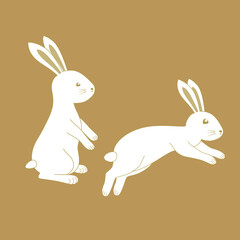 Two white vector cartoon rabbits