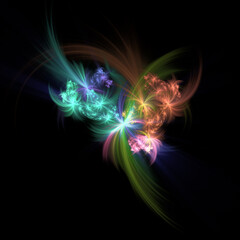 Abstract fractal art background.  Colorful light streaks that look like flowers or fireworks.