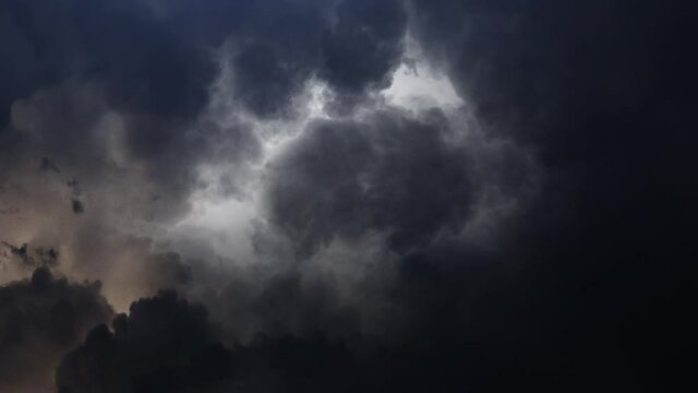 4k thunderstorm over dark sky, dark clouds.