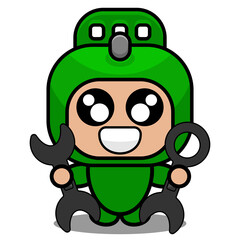 Obraz premium vector cartoon cute doodle rolling pin mascot costume character holding mechanical tool