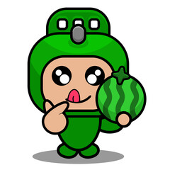 vector cartoon cute doodle rolling pin mascot costume character holding watermelon
