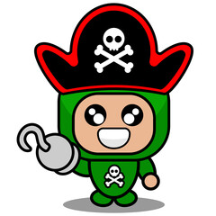 vector cartoon character cute doodle rolling pin mascot costume one hand pirate