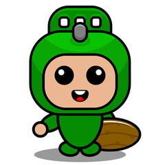 vector cartoon cute doodle rolling pin mascot costume character holding a surfboard