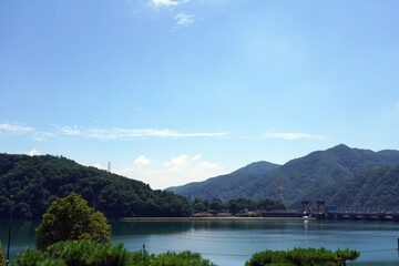 beautiful landscape, mountains and hills against the blue sky