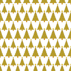 Seamless pattern with flat outline Christmas trees on white.