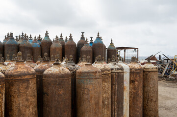 Cut gas cylinders abandoned on the construction site
