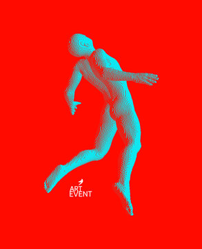 Take Me Higher. Flying Man In Zero Gravity Or A Fall. Hovering In The Air. Levitation Act. Voxel Art. 3D Vector Illustration.