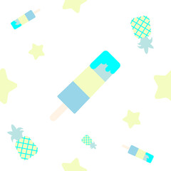 Seamless pattern ice-cream on white background decorate star, pineapple.