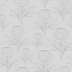 Seamless pattern of peony flowers. Contour illustration. Design of fabrics, prints, wallpapers, packaging, textiles, printing, posters.