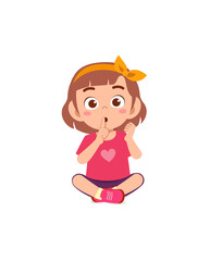 cute little girl show close mouth with finger pose