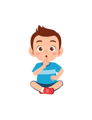 cute little boy show close mouth with finger pose