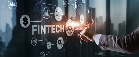 Fintech Investment Financial Technology Concept. 3D Virtual screen