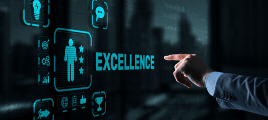 Excellence Concept. Quality Service. Businessman pressing Excellence virtual screen