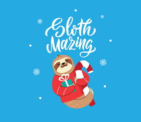 The funny animal with candy cane is good for Happy New Year