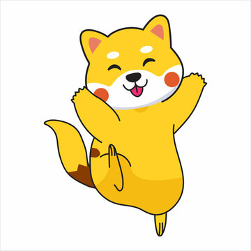 cartoon cute little shiba dog with blushing red cheeks