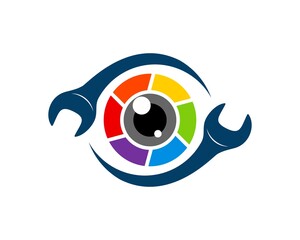 Fototapeta premium Circular repair wrench with lens camera inside