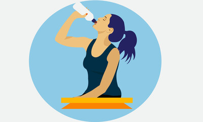 Girl Enjoying Drinking Water Flat Vector