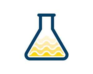 Triangle bottle laboratory with yellow water liquid inside