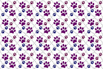 Fototapeta na wymiar Dog or bear footprints seamless wallpaper for fabric and printed products print on white background, cute animal footprints pattern for background.