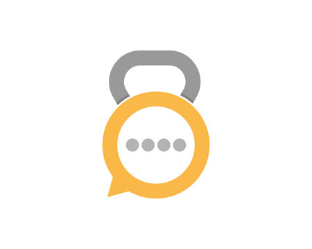 Combination bubble chat with gym kettle bell shape logo