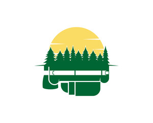 Forest tree and sunset on the climbing backpack