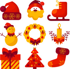 A collection of Christmas symbols. Elements of the new year.