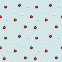 Christmas minimal concept, Christmas composition with bright red New Year balls and  white snowball
