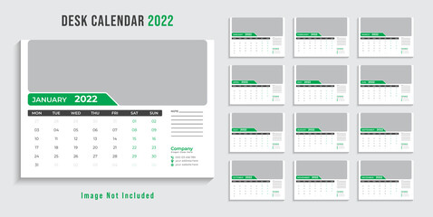 Wall calendar template for 2022 year. Set of 12 months. 2022. Week starts on monday.Print ready editable calender. Planner design.