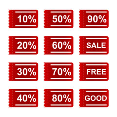 Red discount labels on white background, used for design, vector illustration