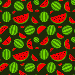 Watermelon on a green background, texture for design, seamless pattern, vector illustration