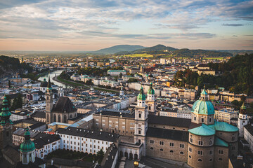 Obraz premium Salzburg Austria and the Danube River at sunset from Honensalzburg fortress