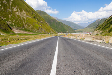 Highway and road landscape and view in Khazbegi, Georgia
