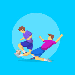 Two Man Playing Football in Flat Design Illustration