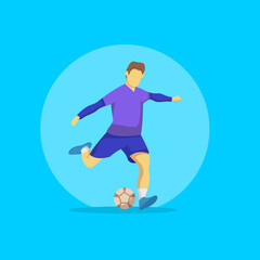 Young Man Kicking the Ball Vector in Flat Design Illustration