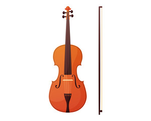 Vector illustration of a violin in cartoon style. Isolated on white background. Musical string instrument
