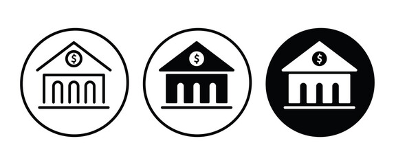 Bank, building, finance, money, banking and finance icon button, vector, sign, symbol, logo, illustration, editable stroke, flat design style isolated on white